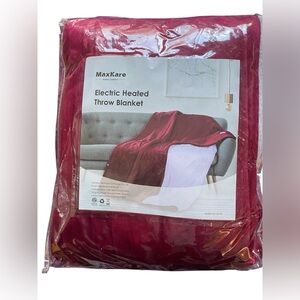 MaxKare Plush Electric Heated Throw Blanket Burgundy Red
